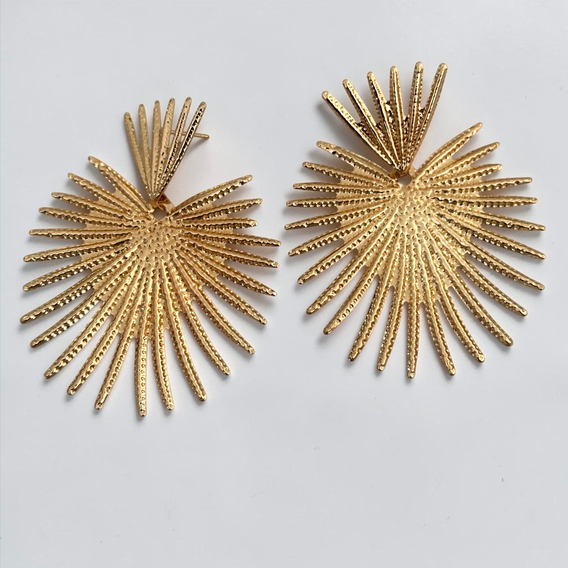 Sunburst Statement Earrings – Gold & Silver Fan Drop Earrings, Bold Lightweight Party & Wedding Jewellery - Fatisha Boutique #