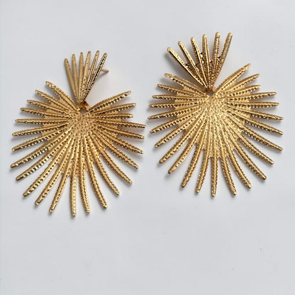 Sunburst Statement Earrings – Gold & Silver Fan Drop Earrings, Bold Lightweight Party & Wedding Jewellery - Fatisha Boutique #