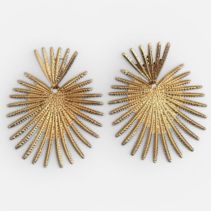Sunburst Statement Earrings – Gold & Silver Fan Drop Earrings, Bold Lightweight Party & Wedding Jewellery - Fatisha Boutique #