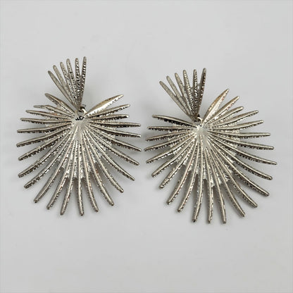 Sunburst Statement Earrings – Gold & Silver Fan Drop Earrings, Bold Lightweight Party & Wedding Jewellery - Fatisha Boutique #