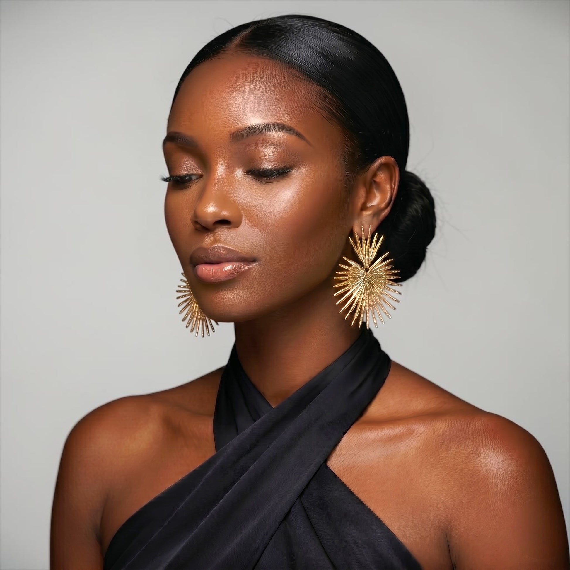 Sunburst Statement Earrings – Gold & Silver Fan Drop Earrings, Bold Lightweight Party & Wedding Jewellery - Fatisha Boutique #