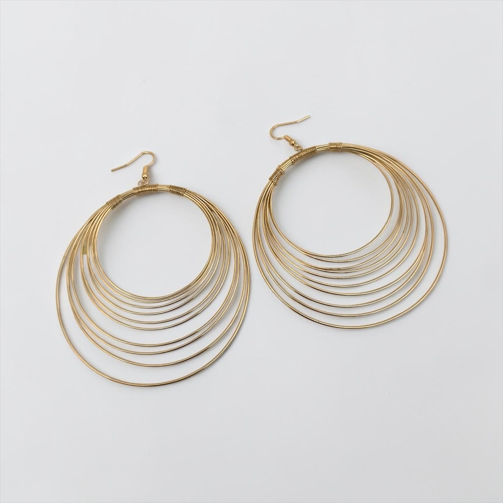 Bold Oversized Gold Hoop Earrings – Multi-Layer Wire Statement Dangles - Fatisha Boutique #