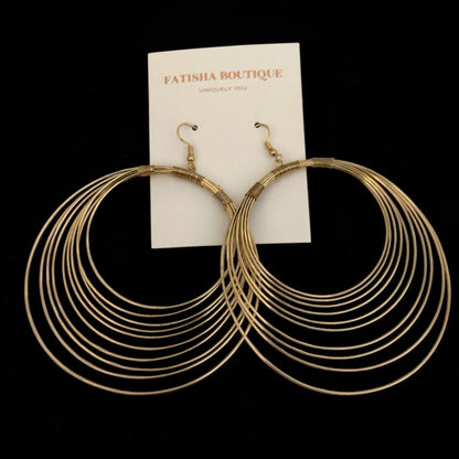 Bold Oversized Gold Hoop Earrings – Multi-Layer Wire Statement Dangles - Fatisha Boutique #