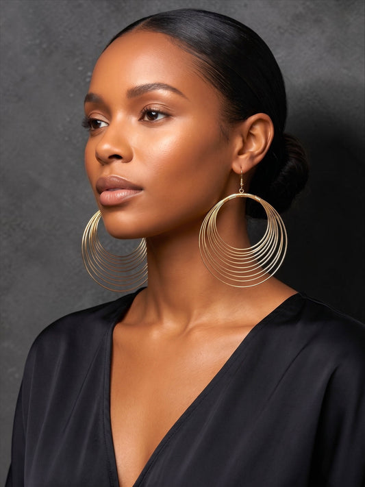 Bold Oversized Gold Hoop Earrings – Multi-Layer Wire Statement Dangles - Fatisha Boutique #