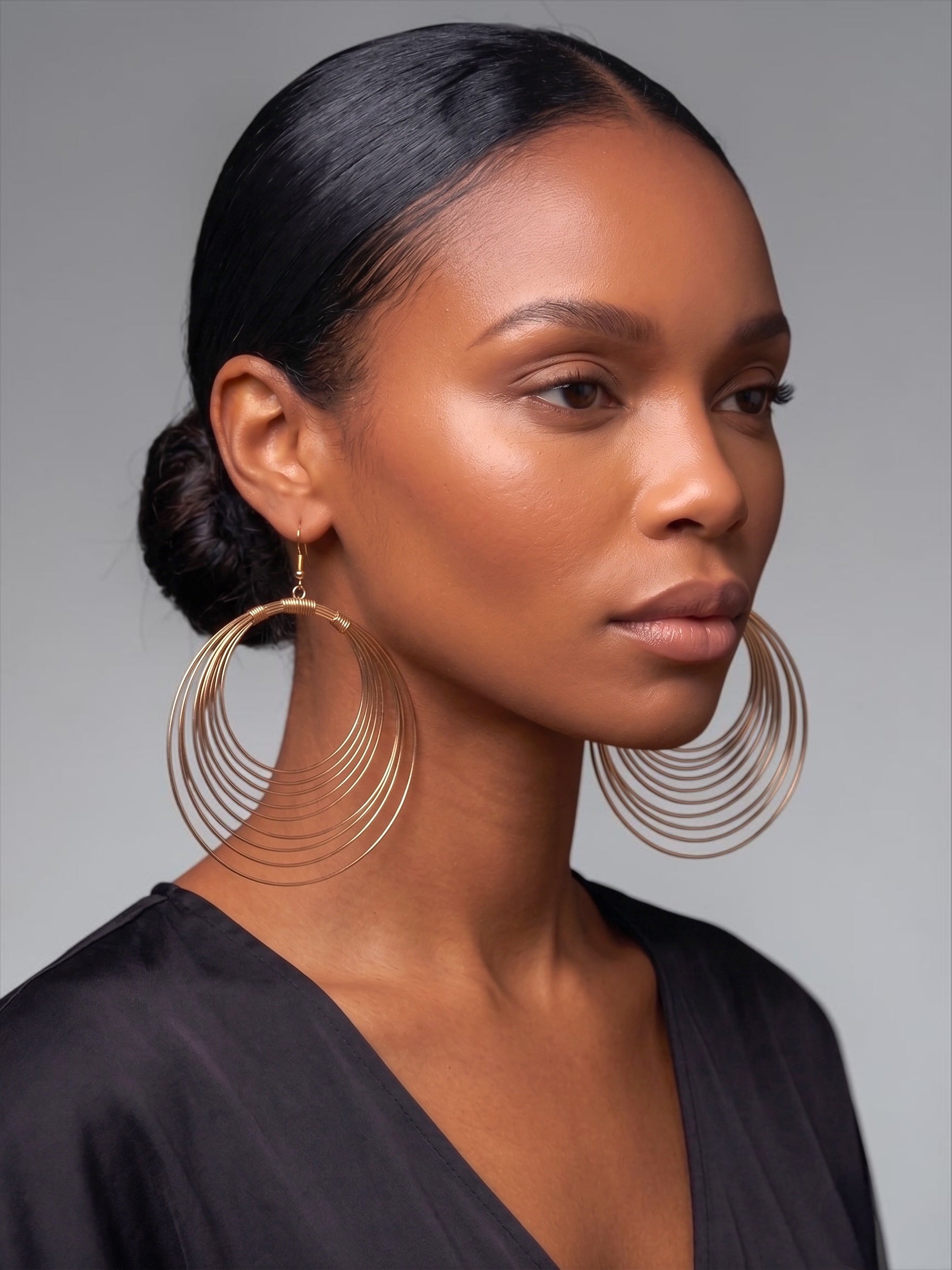 Bold Oversized Gold Hoop Earrings – Multi-Layer Wire Statement Dangles - Fatisha Boutique #