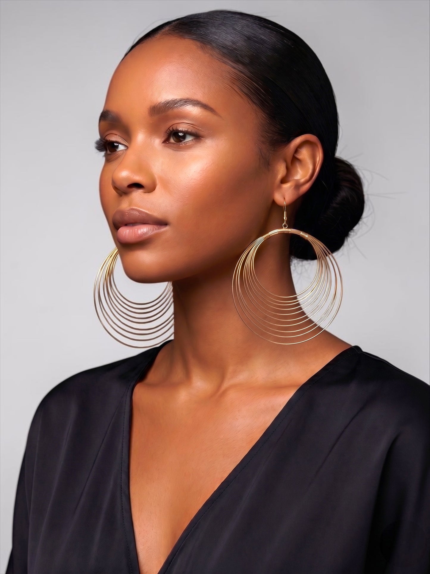 Bold Oversized Gold Hoop Earrings – Multi-Layer Wire Statement Dangles - Fatisha Boutique #