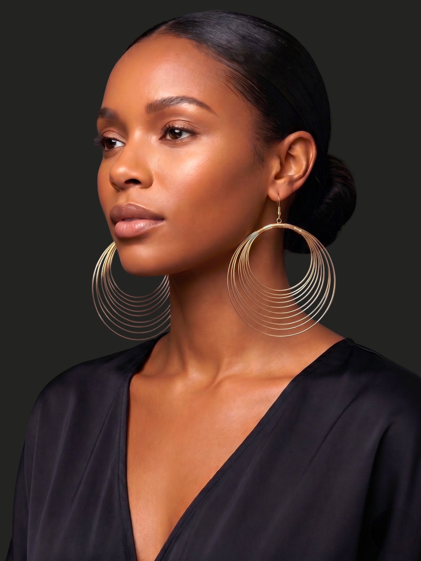 Bold Oversized Gold Hoop Earrings – Multi-Layer Wire Statement Dangles - Fatisha Boutique #