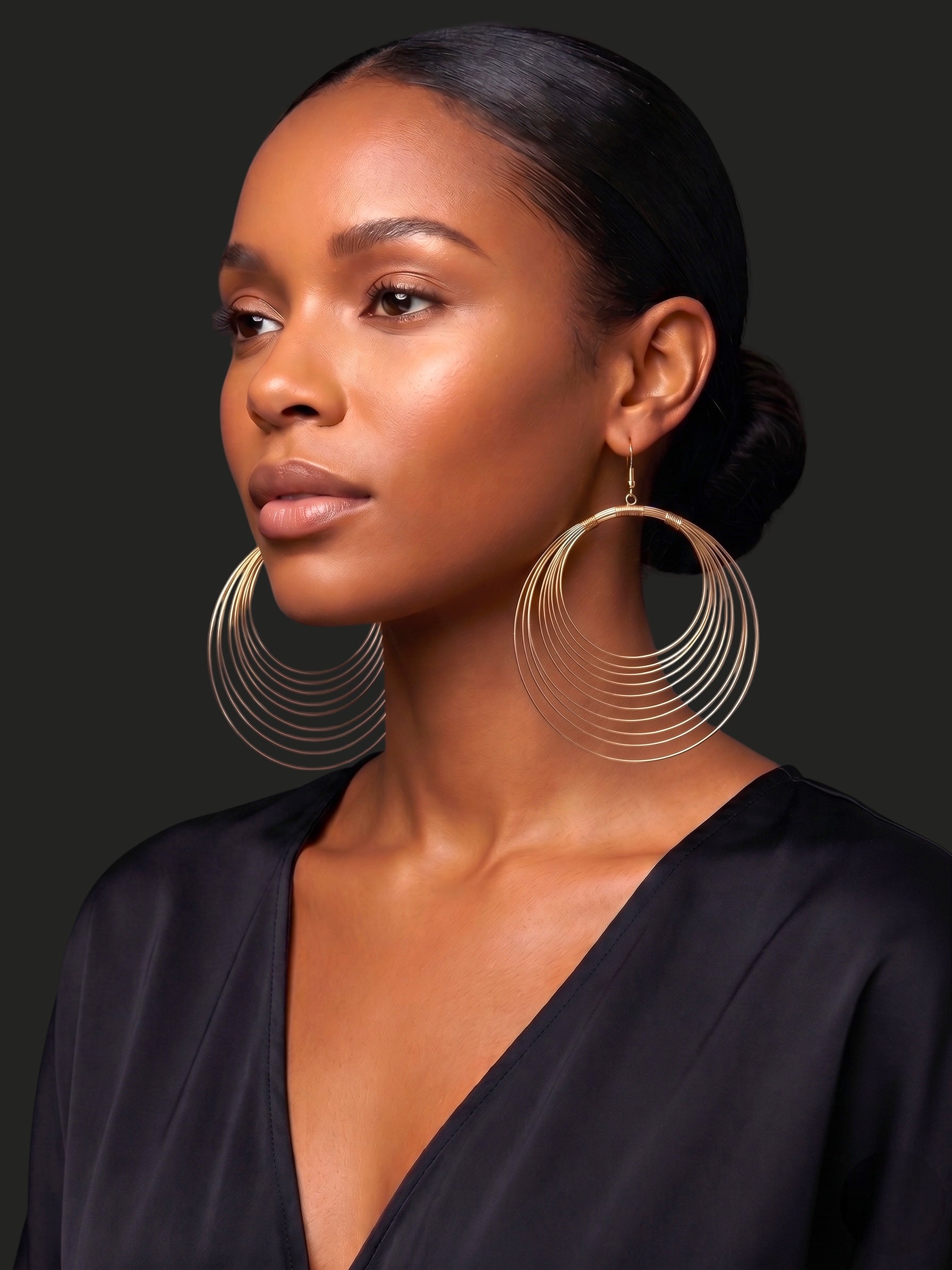 Bold Oversized Gold Hoop Earrings – Multi-Layer Wire Statement Dangles - Fatisha Boutique #