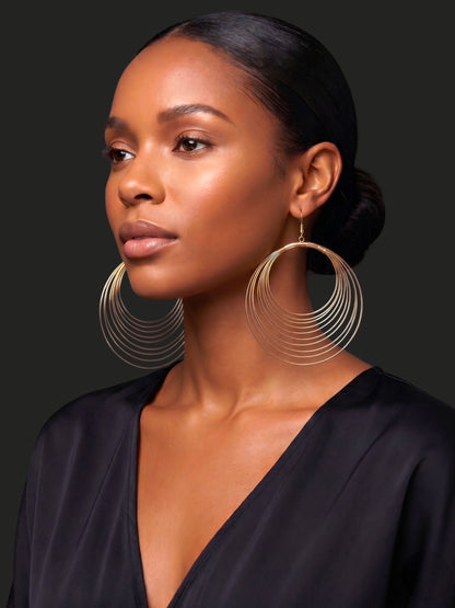 Bold Oversized Gold Hoop Earrings – Multi-Layer Wire Statement Dangles - Fatisha Boutique #