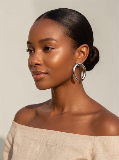 Chunky Open Hoop Earrings – Bold Sculptural Gold & Silver Statement Hoops - Fatisha Boutique #