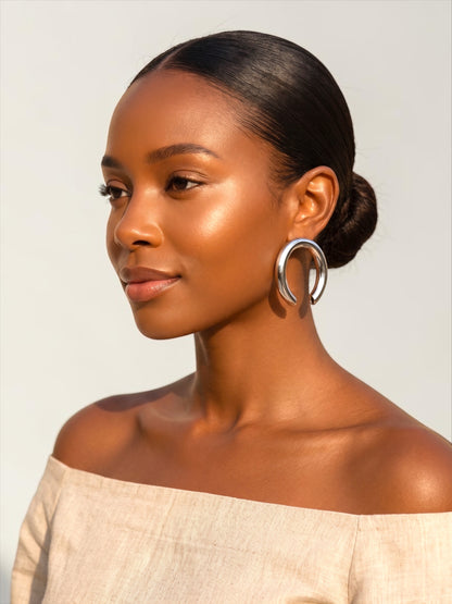 Chunky Open Hoop Earrings – Bold Sculptural Gold & Silver Statement Hoops - Fatisha Boutique #