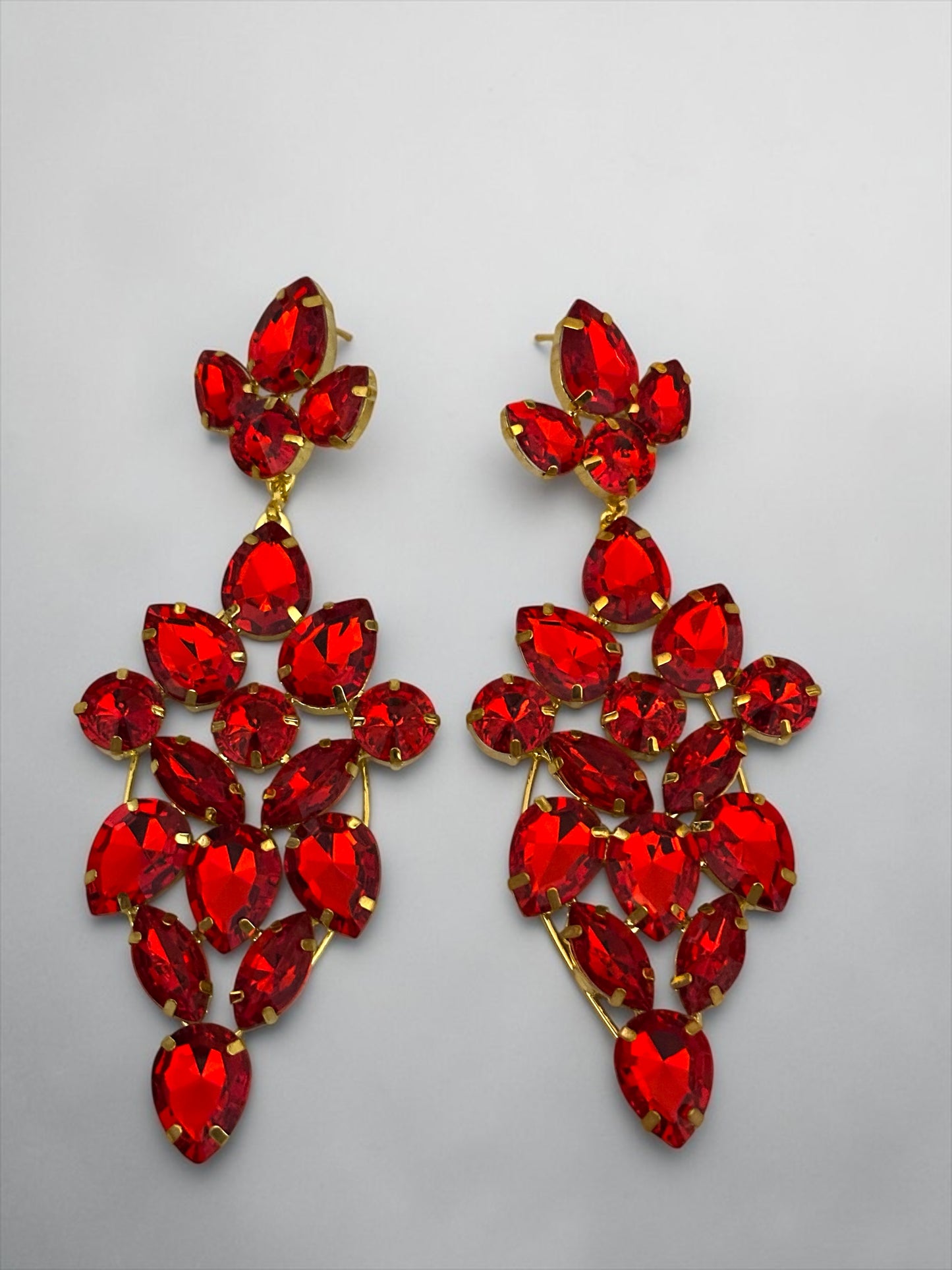 Long Red Rhinestone Statement Earrings – Bold Glam Wedding & Evening Drops - Fatisha Boutique #