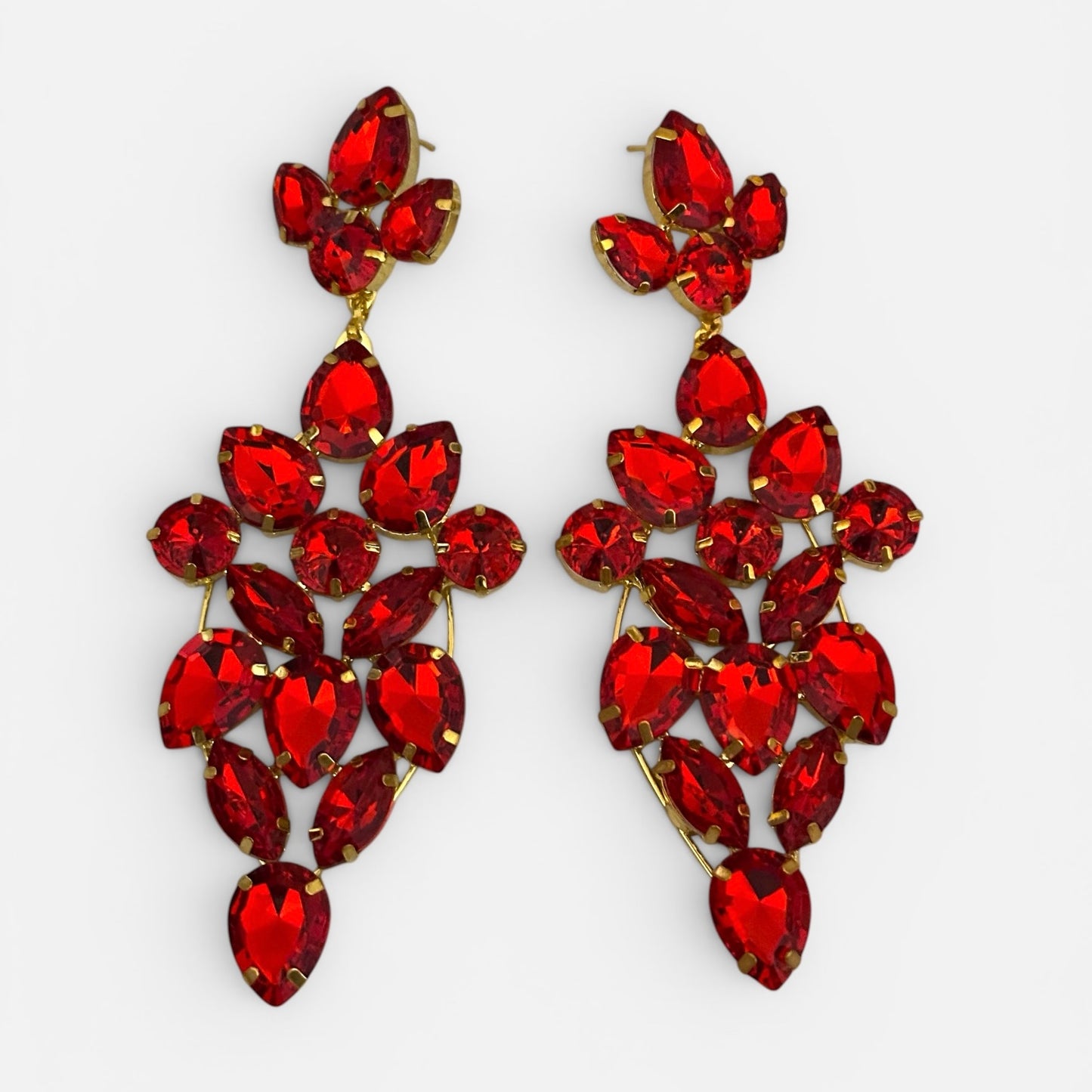Long Red Rhinestone Statement Earrings – Bold Glam Wedding & Evening Drops - Fatisha Boutique #