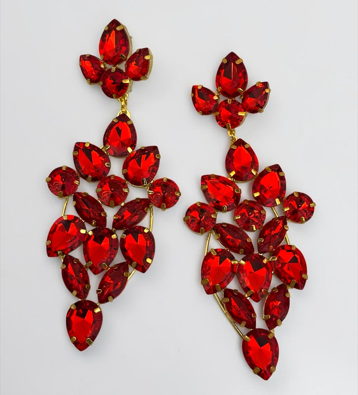 Long Red Rhinestone Statement Earrings – Bold Glam Wedding & Evening Drops - Fatisha Boutique #