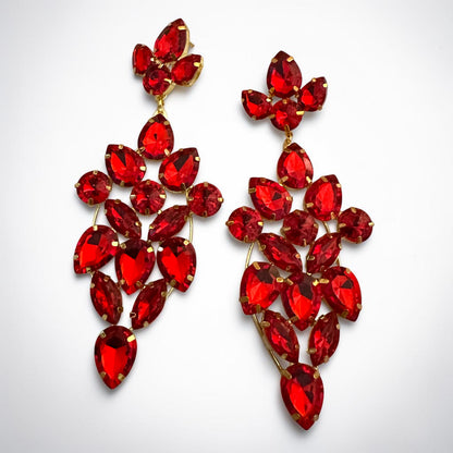 Long Red Rhinestone Statement Earrings – Bold Glam Wedding & Evening Drops - Fatisha Boutique #