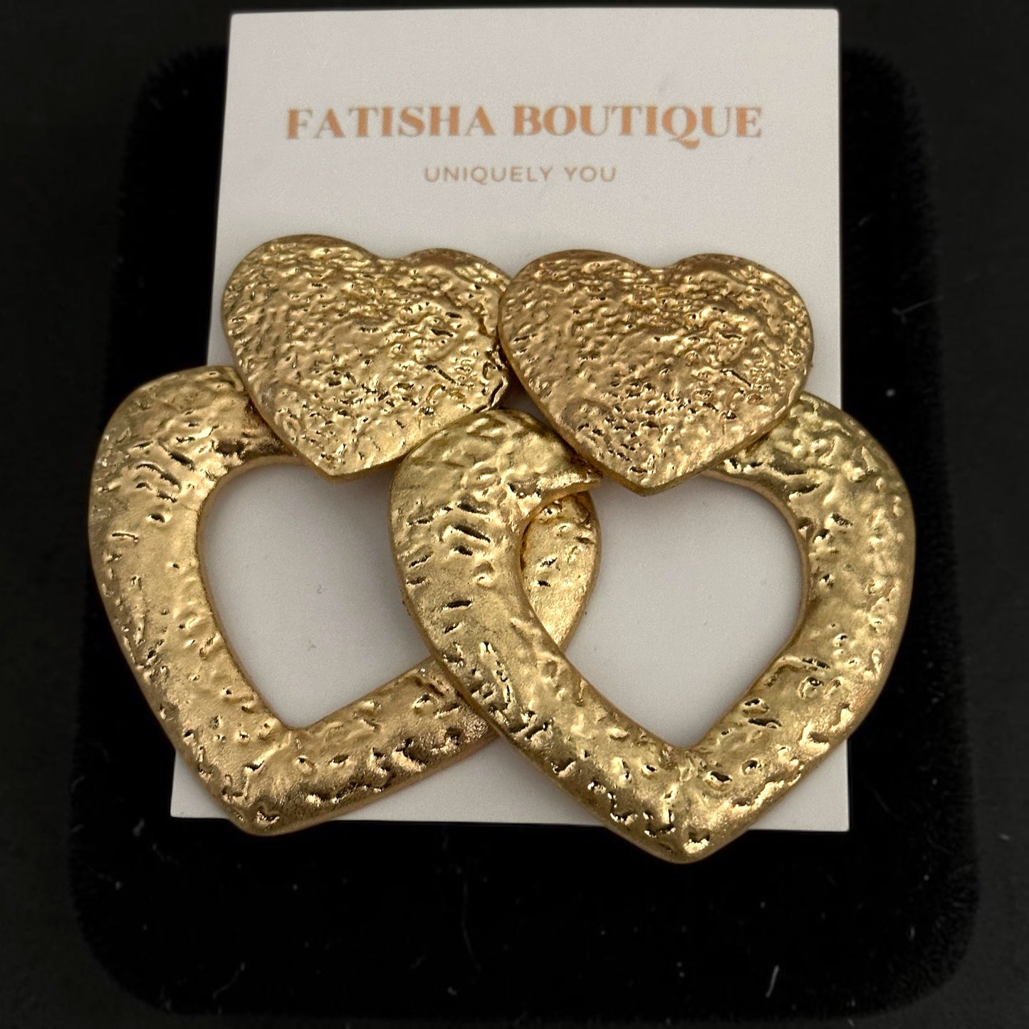 Textured Heart Drop Earrings – Bold Gold & Silver Statement - Fatisha Boutique #