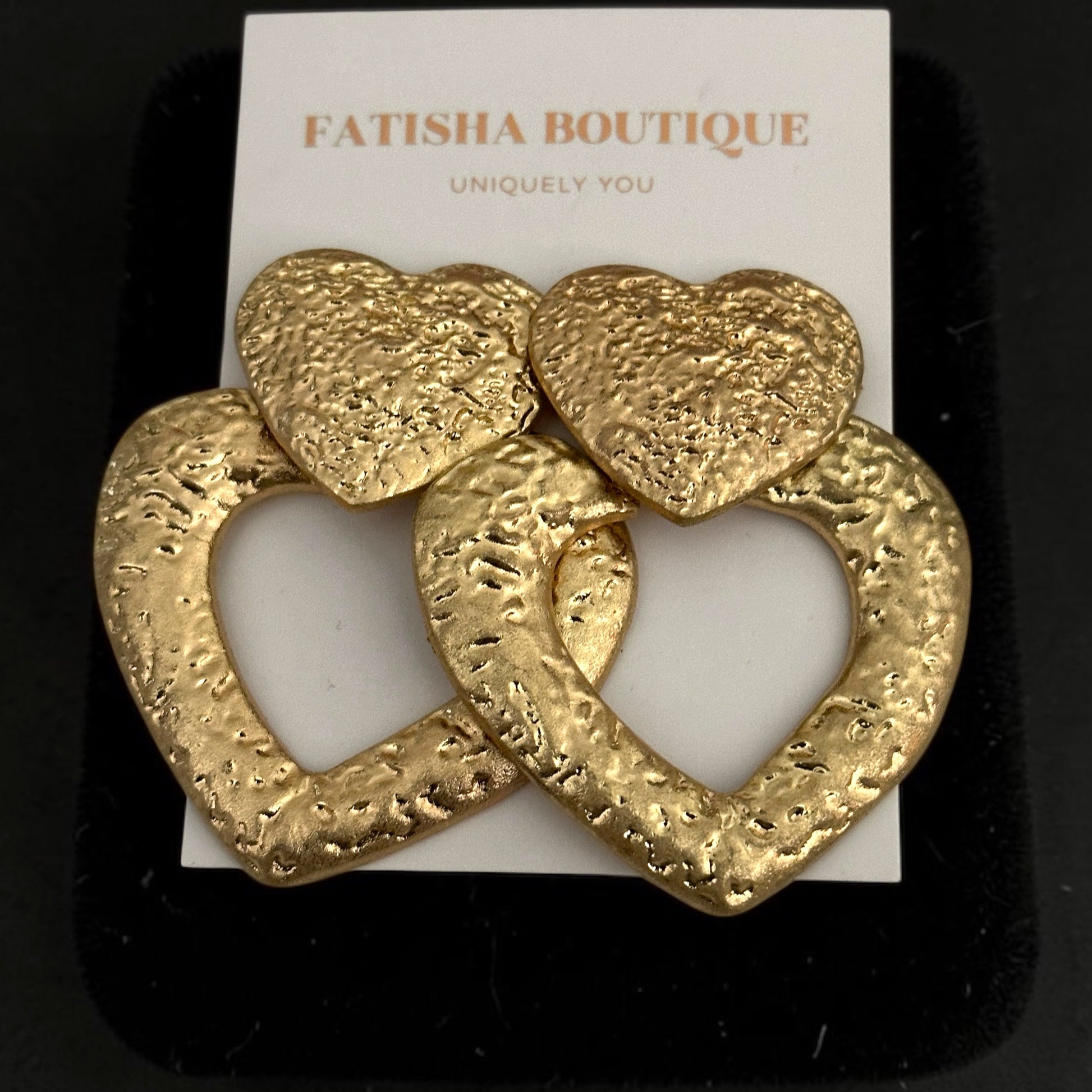 Textured Heart Drop Earrings – Bold Gold & Silver Statement - Fatisha Boutique #