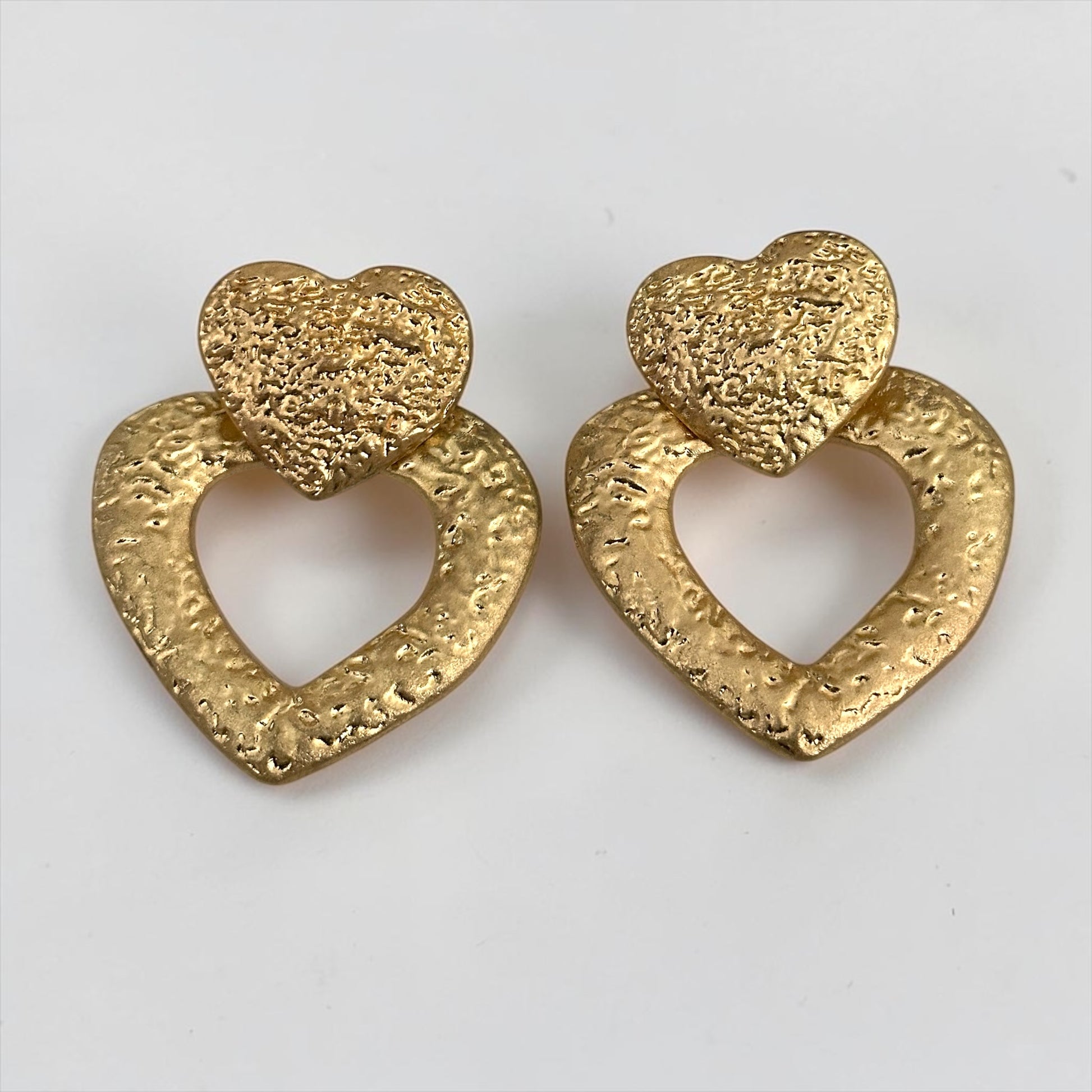Textured Heart Drop Earrings – Bold Gold & Silver Statement - Fatisha Boutique #