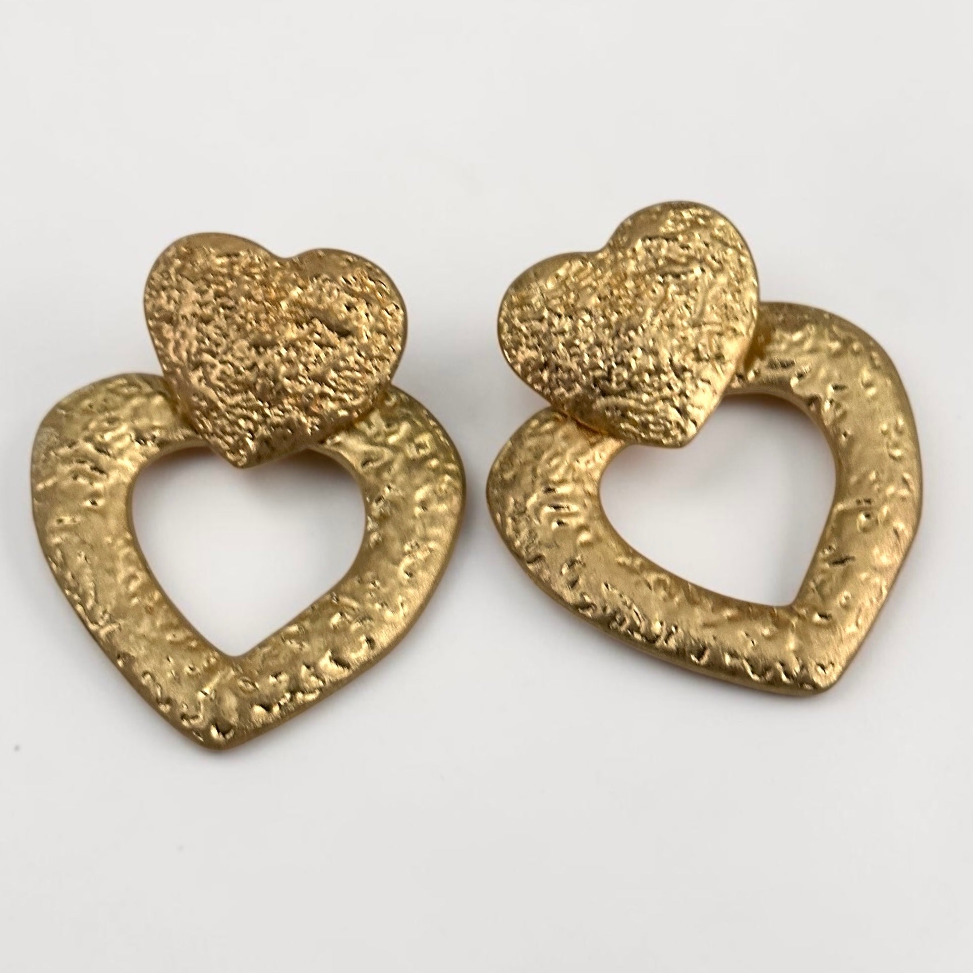 Textured Heart Drop Earrings – Bold Gold & Silver Statement - Fatisha Boutique #