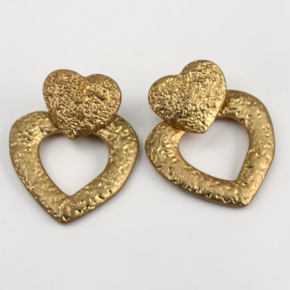 Textured Heart Drop Earrings – Bold Gold & Silver Statement - Fatisha Boutique #