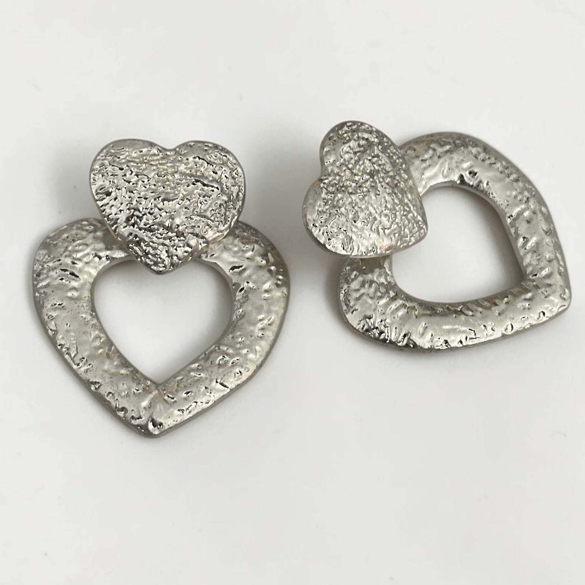 Textured Heart Drop Earrings – Bold Gold & Silver Statement - Fatisha Boutique #