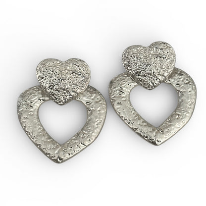 Textured Heart Drop Earrings – Bold Gold & Silver Statement - Fatisha Boutique #
