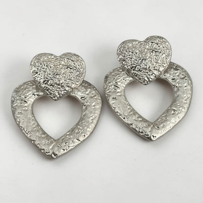Textured Heart Drop Earrings – Bold Gold & Silver Statement - Fatisha Boutique #