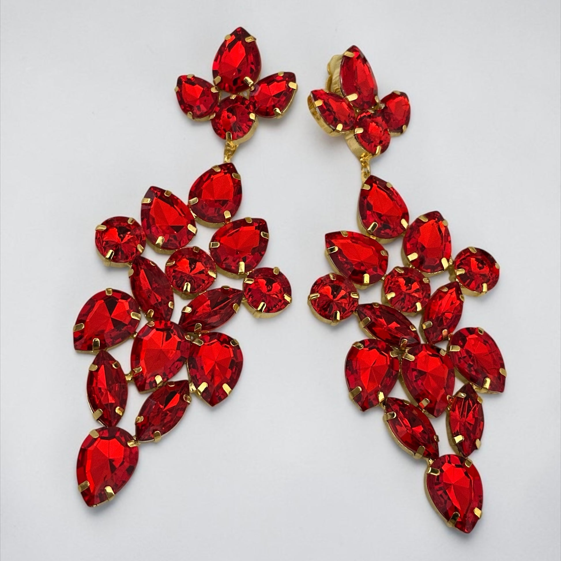 Long Red Rhinestone Statement Earrings – Bold Glam Wedding & Evening Drops - Fatisha Boutique #