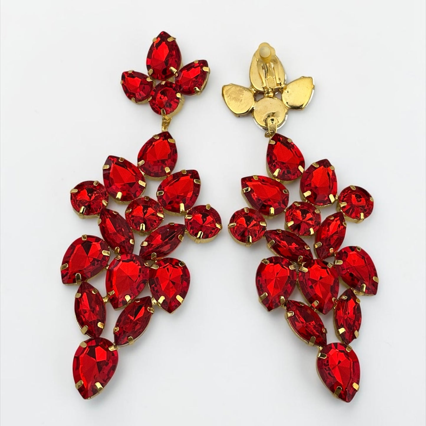 Long Red Rhinestone Statement Earrings – Bold Glam Wedding & Evening Drops - Fatisha Boutique #