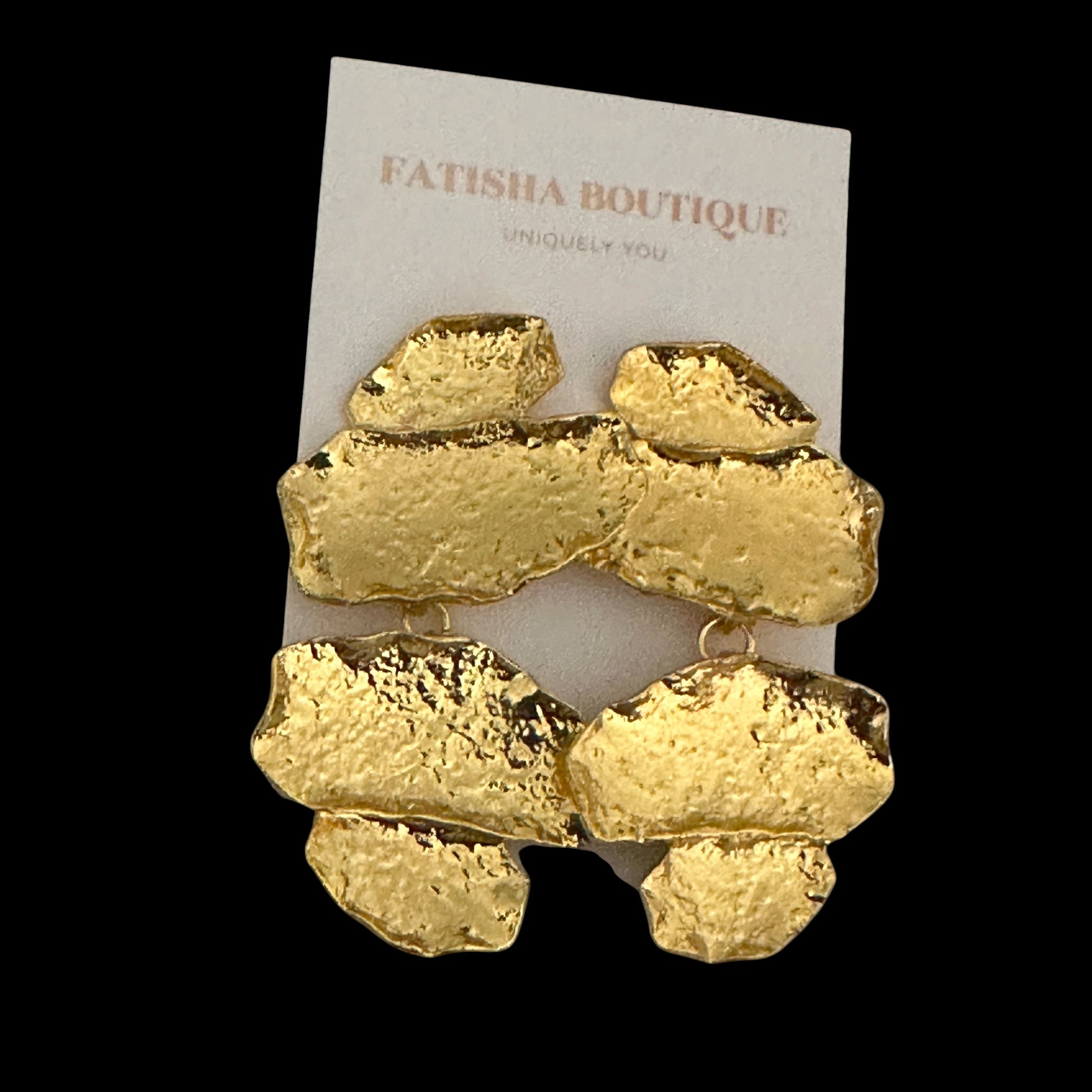 Sculptural Statement Drop Earrings – Textured Gold & Silver - Fatisha Boutique #