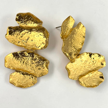Sculptural Statement Drop Earrings – Textured Gold & Silver - Fatisha Boutique #