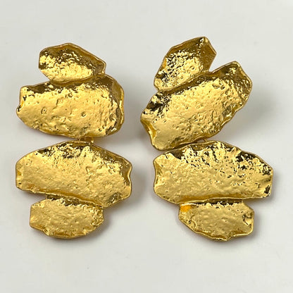 Sculptural Statement Drop Earrings – Textured Gold & Silver - Fatisha Boutique #