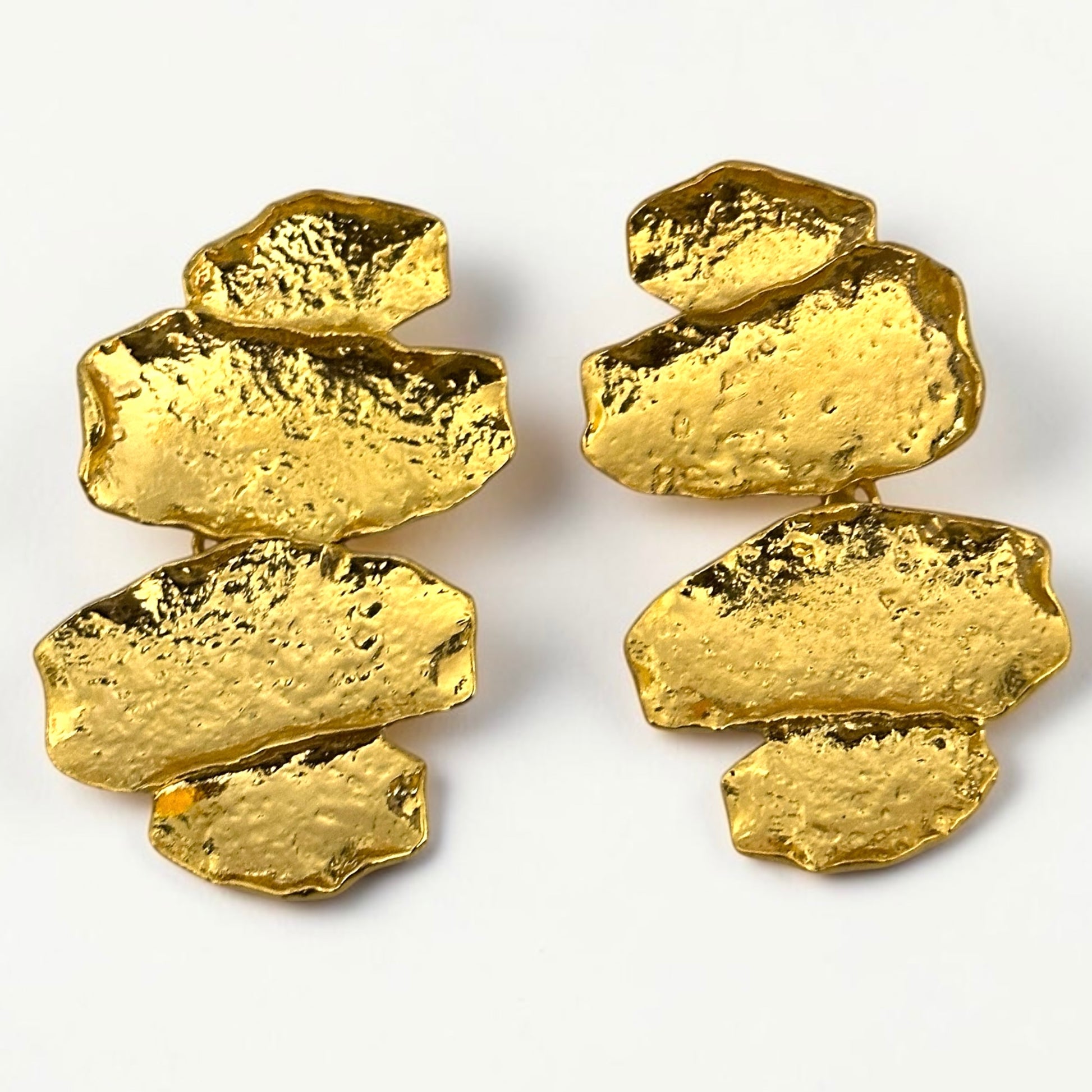 Sculptural Statement Drop Earrings – Textured Gold & Silver - Fatisha Boutique #