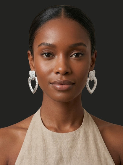 Textured Heart Drop Earrings – Bold Gold & Silver Statement - Fatisha Boutique #