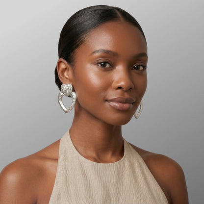 Textured Heart Drop Earrings – Bold Gold & Silver Statement - Fatisha Boutique #