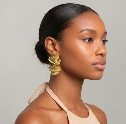 Sculptural Statement Drop Earrings – Textured Gold & Silver - Fatisha Boutique #