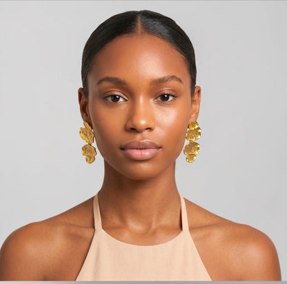 Sculptural Statement Drop Earrings – Textured Gold & Silver - Fatisha Boutique #