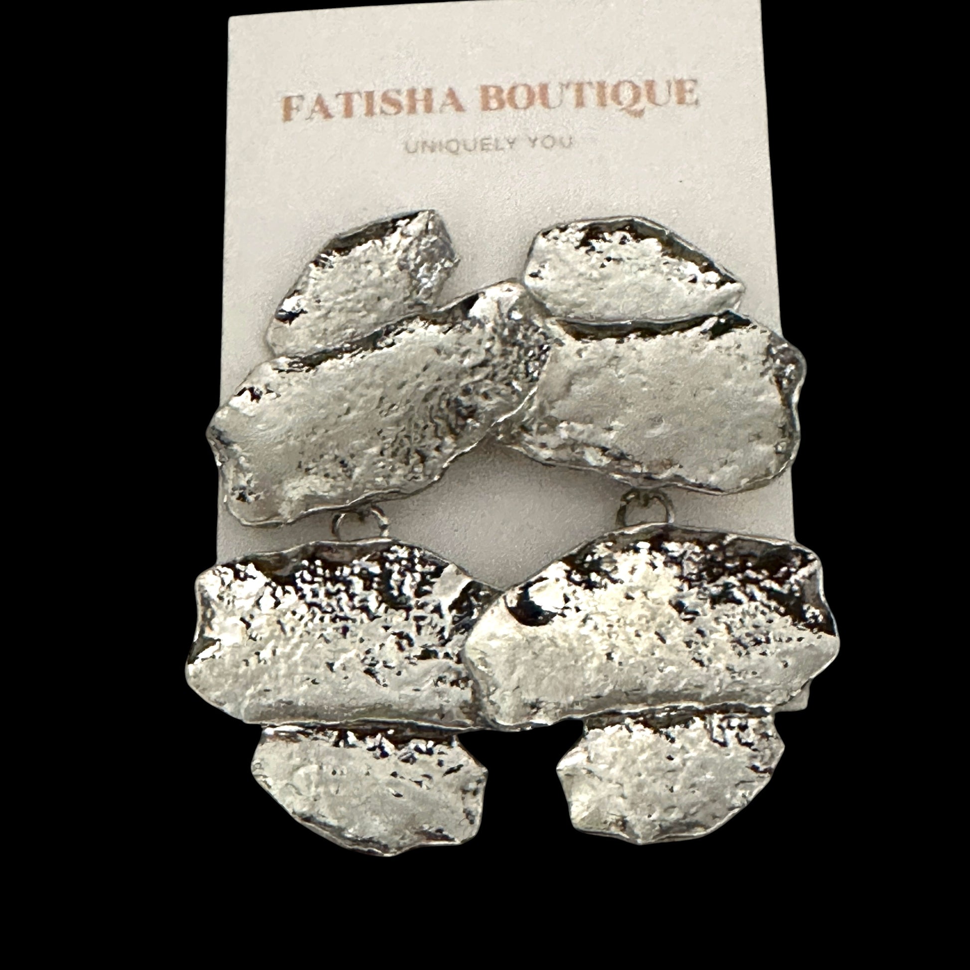 Sculptural Statement Drop Earrings – Textured Gold & Silver - Fatisha Boutique #