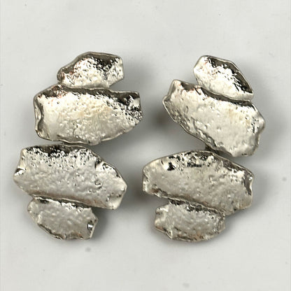 Sculptural Statement Drop Earrings – Textured Gold & Silver - Fatisha Boutique #
