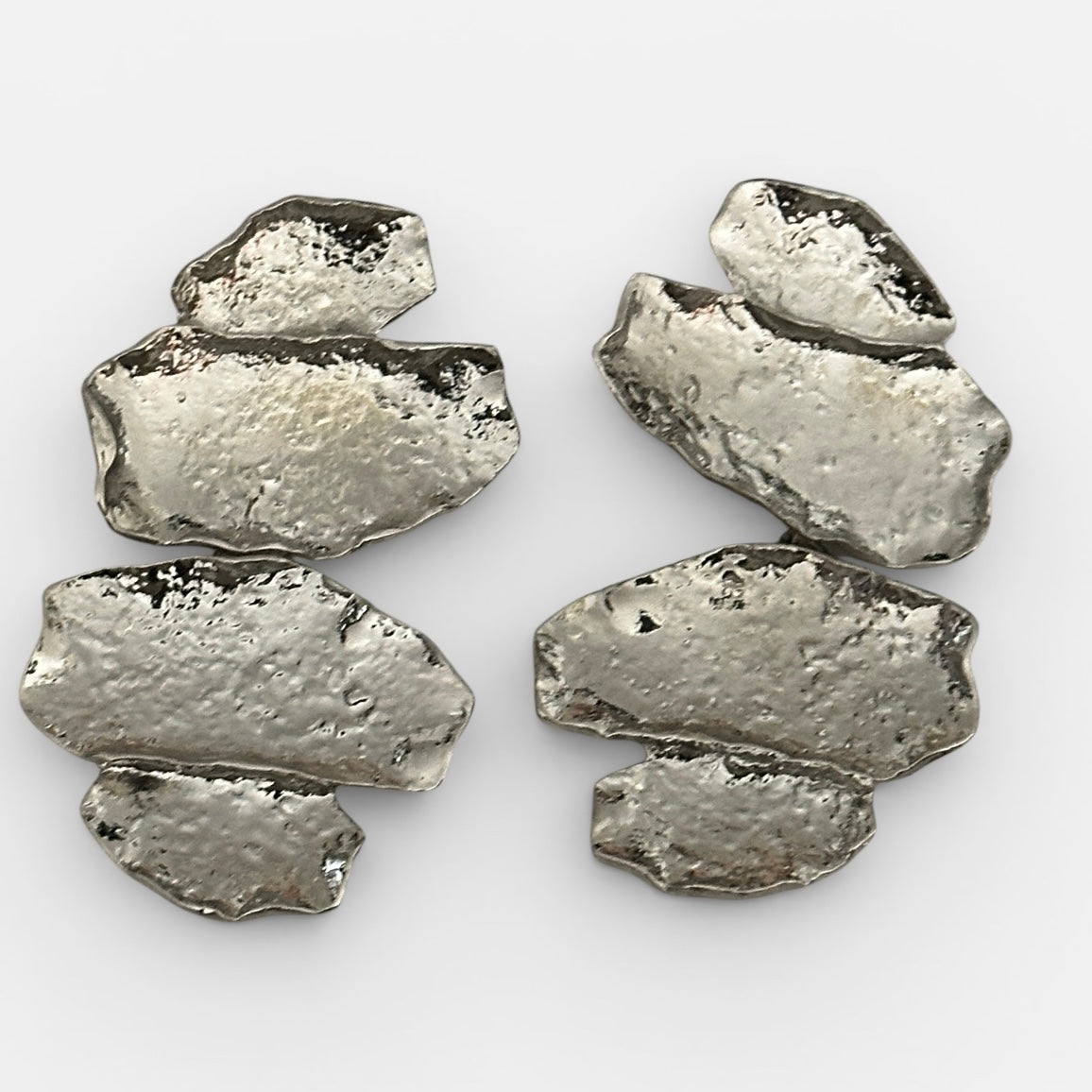 Sculptural Statement Drop Earrings – Textured Gold & Silver - Fatisha Boutique #