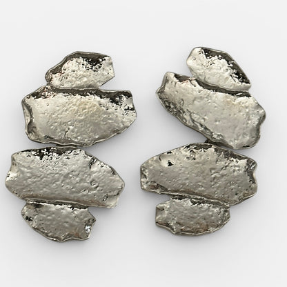 Sculptural Statement Drop Earrings – Textured Gold & Silver - Fatisha Boutique #