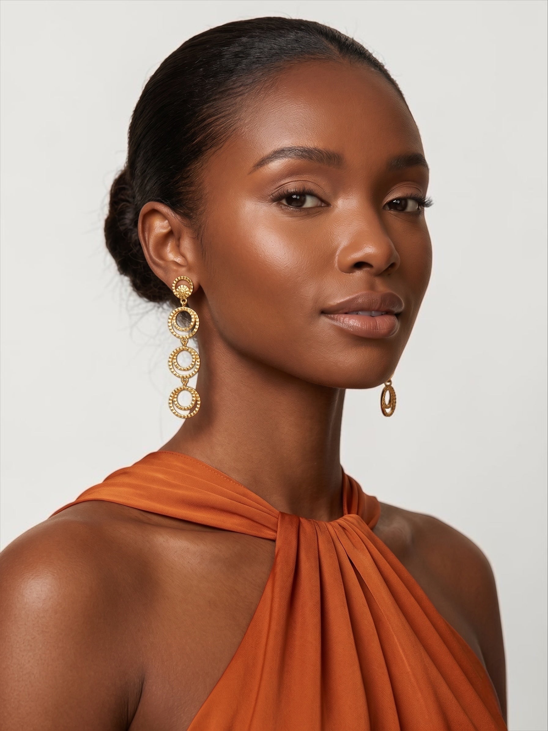 Gold Multi-Hoop Drop Earrings – Textured Tiered Statement - Fatisha Boutique #