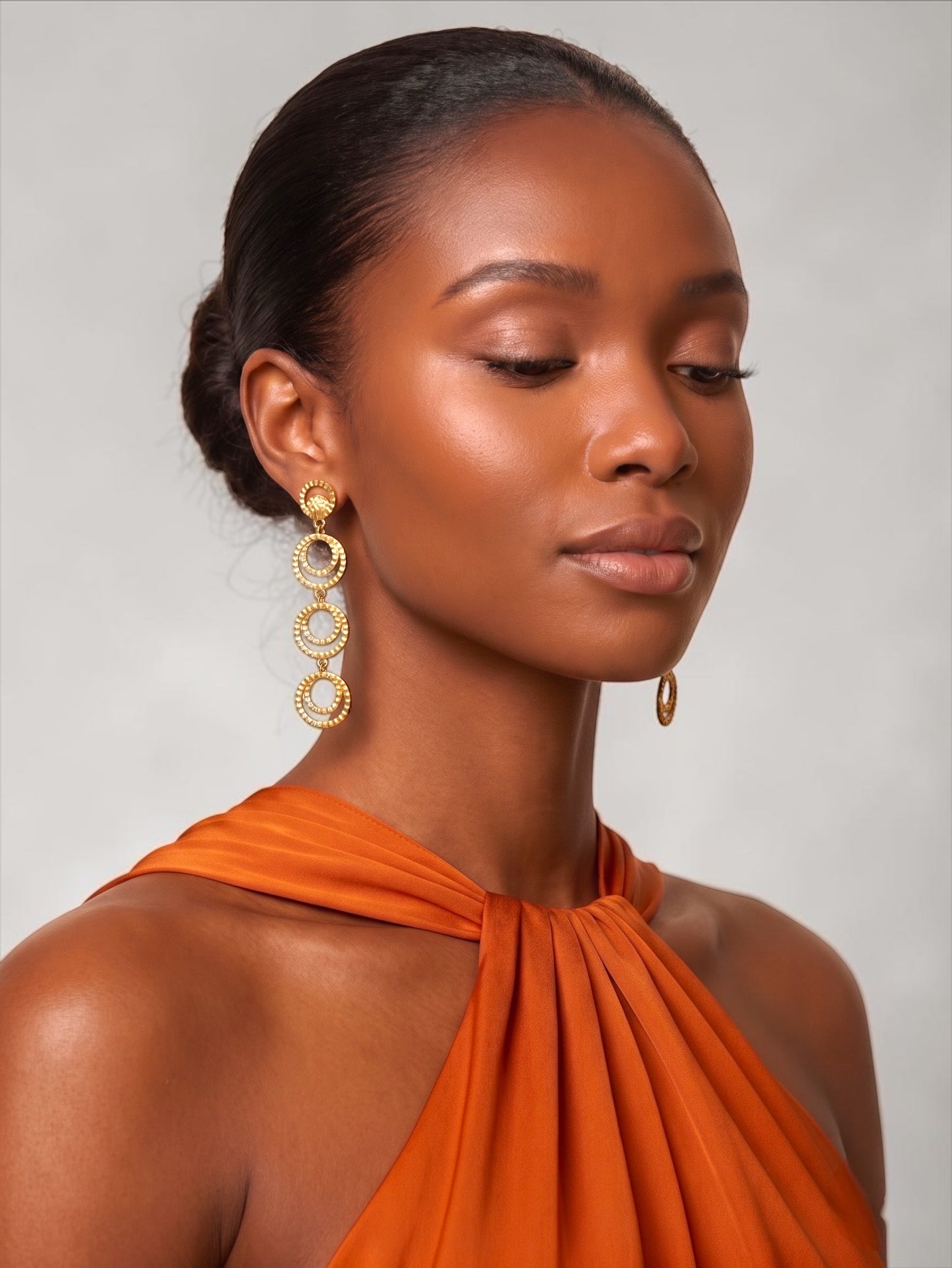 Gold Multi-Hoop Drop Earrings – Textured Tiered Statement - Fatisha Boutique #