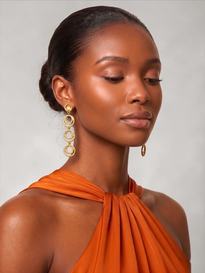 Gold Multi-Hoop Drop Earrings – Textured Tiered Statement - Fatisha Boutique #