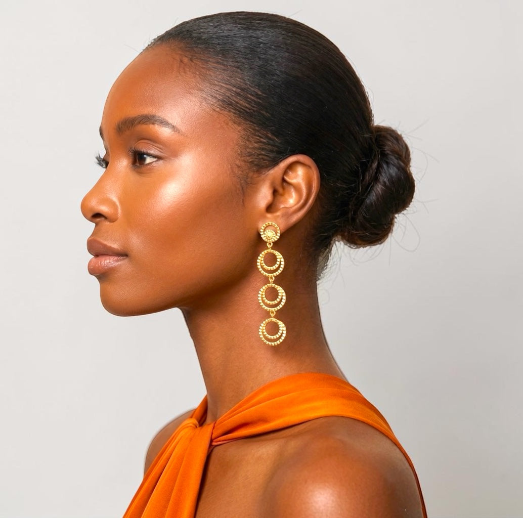 Gold Multi-Hoop Drop Earrings – Textured Tiered Statement - Fatisha Boutique #