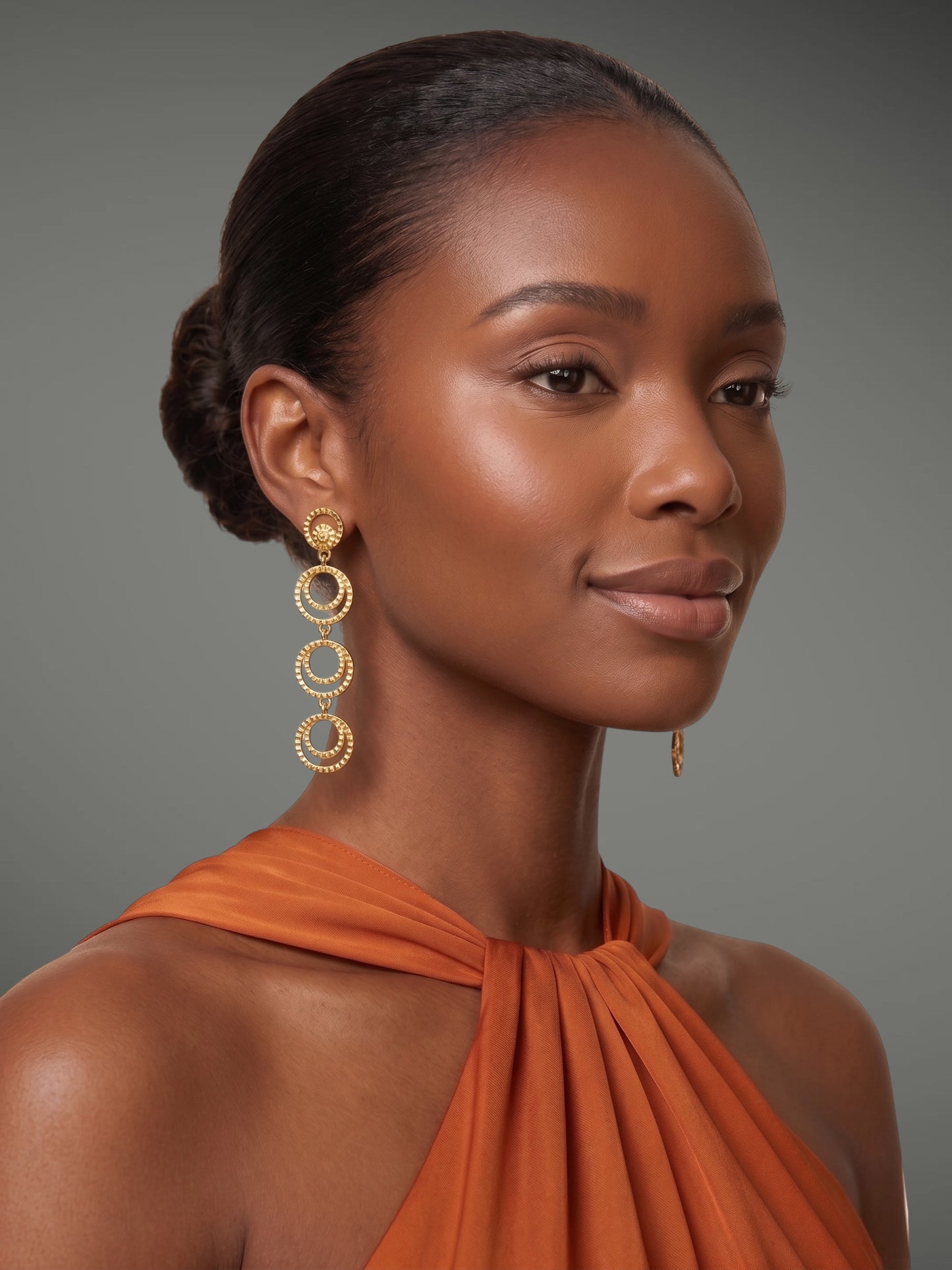 Gold Multi-Hoop Drop Earrings – Textured Tiered Statement - Fatisha Boutique #
