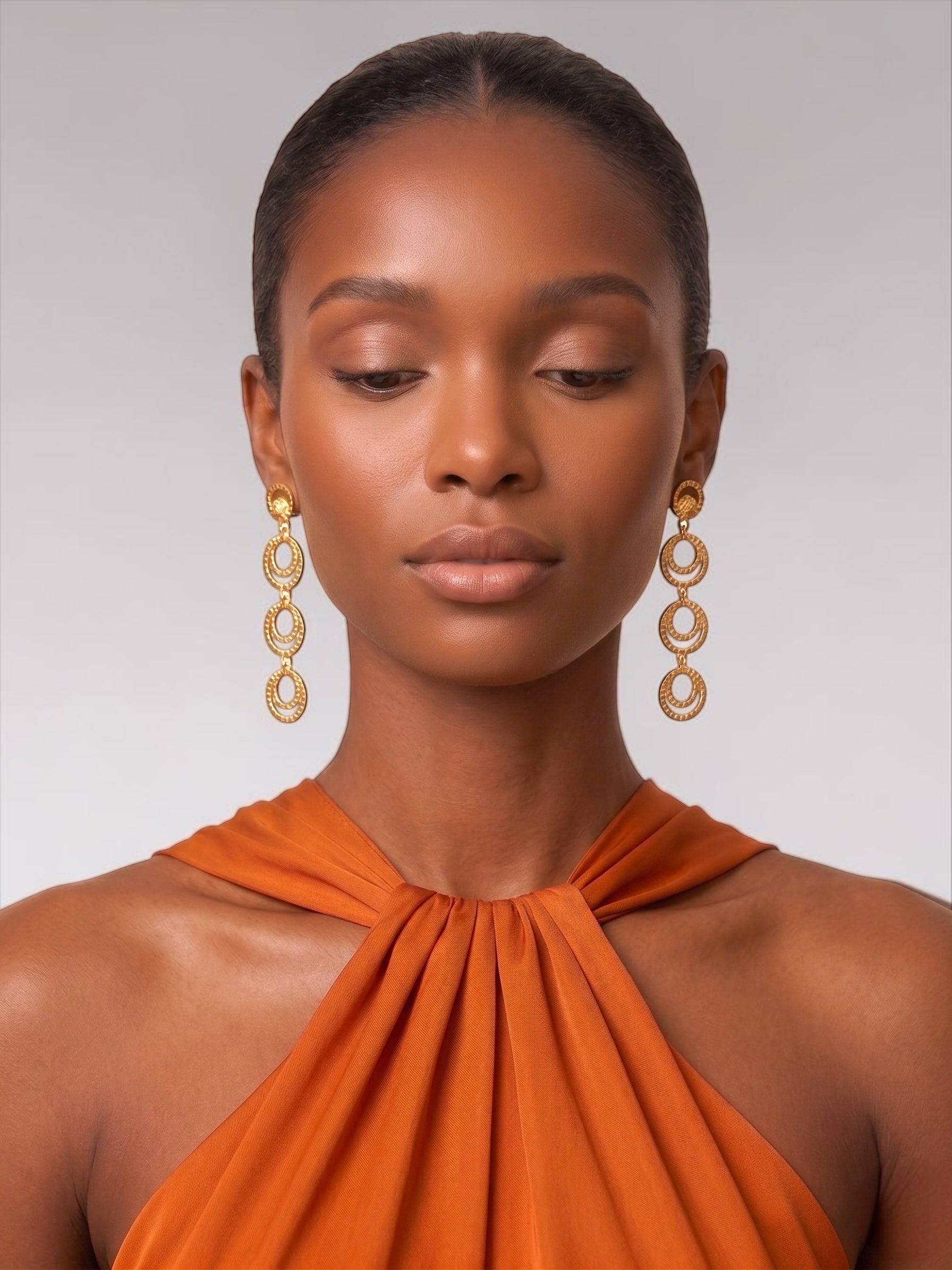 Gold Multi-Hoop Drop Earrings – Textured Tiered Statement - Fatisha Boutique #