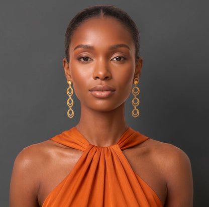 Gold Multi-Hoop Drop Earrings – Textured Tiered Statement - Fatisha Boutique #