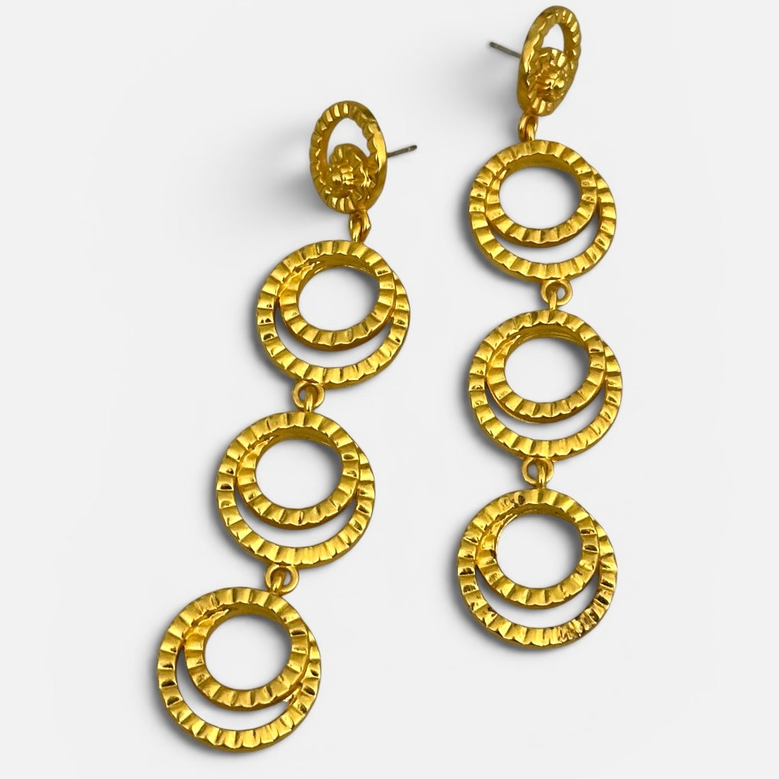 Gold Multi-Hoop Drop Earrings – Textured Tiered Statement - Fatisha Boutique #
