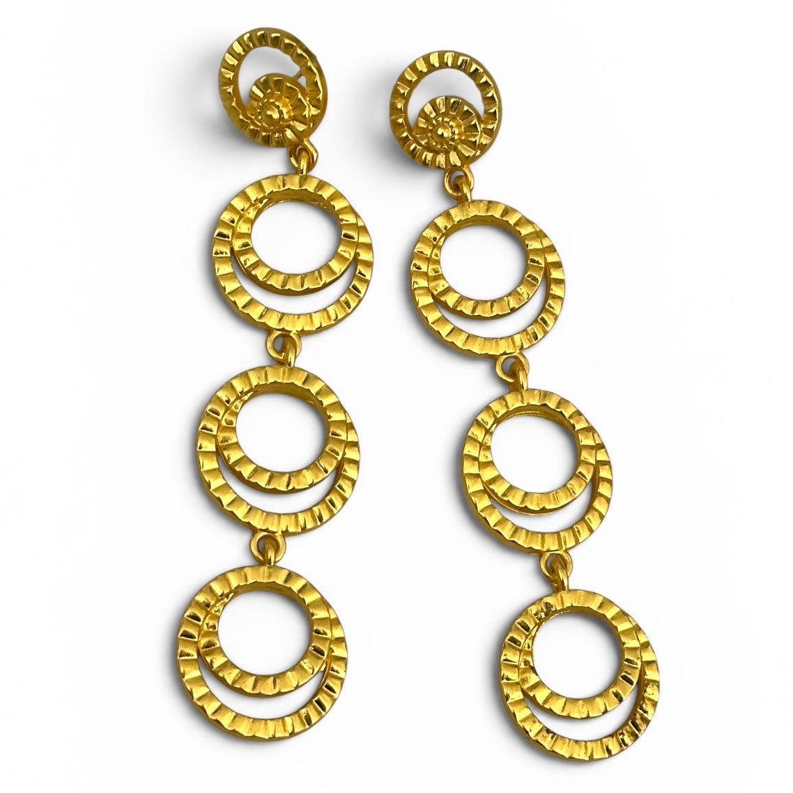 Gold Multi-Hoop Drop Earrings – Textured Tiered Statement - Fatisha Boutique #